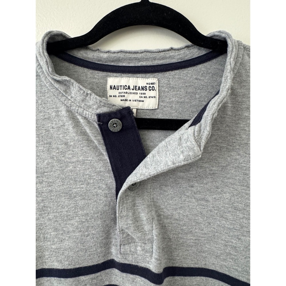 Nautica Jeans Co Gray Navy Striped Henley LS Shirt Men's XL Cotton Pullover‎ - Picture 3 of 7